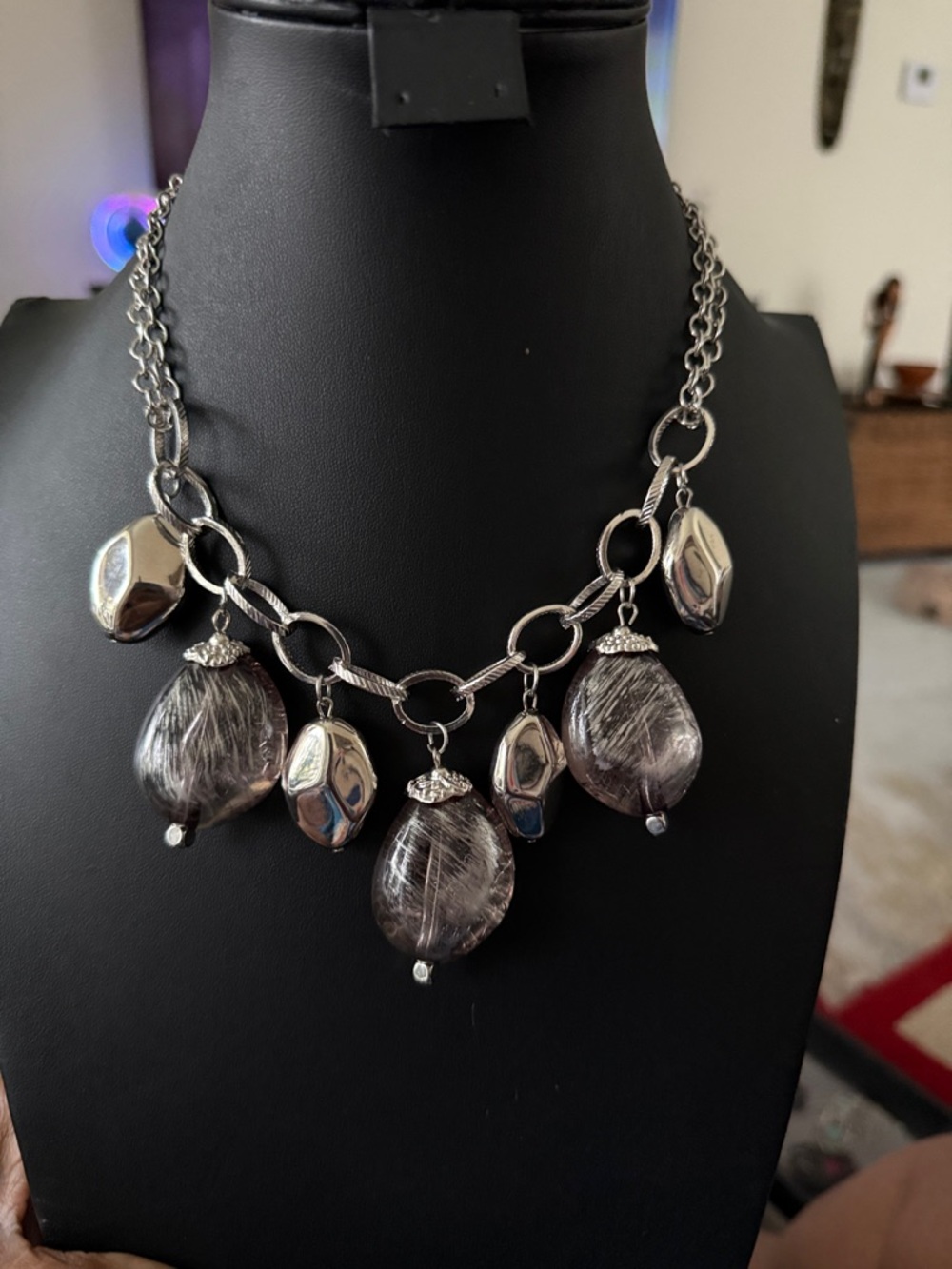 paparazzi Silver-Tone Necklace with Charcoal Teardrop Pendants